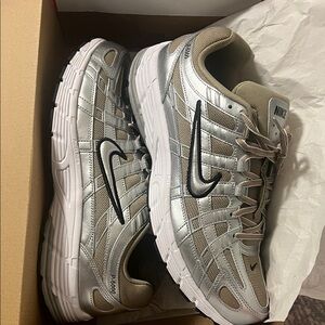 Nike P-6000 Metallic Silver and Tan Sneakers